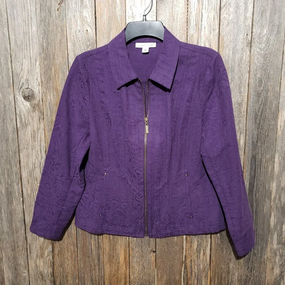 Coldwater‎ Creek PS Jacket Blazer Purple Zip Cotton Pockets Office Minimalist